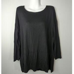 Eileen Fisher Black Tencel Lyocell Long Sleeve‎ Casual Carew Neck Tee Size PM